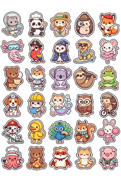 Store 30 Pieces Cute Animal Sticker Set - for Laptop, Phone, Agenda