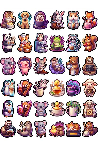 Store 30 Pieces Cute Animal Barista Sticker Set - for Laptop, Notebook, Agenda