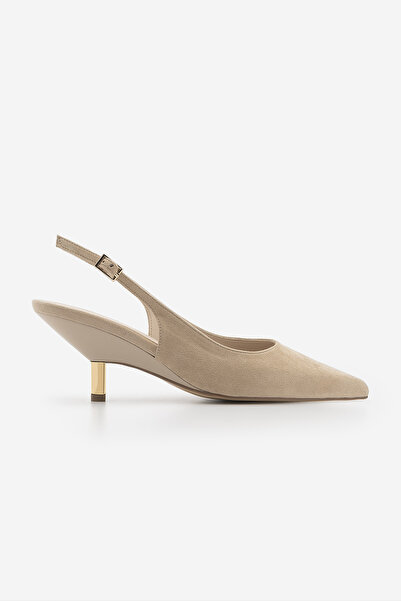 Marjin Γυναικεία παπούτσια στιλέτο με μυτερή μύτη, ανοιχτή πλάτη, χρυσό μεταλ...