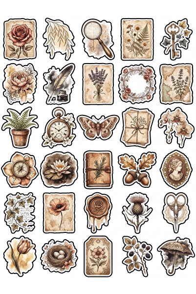 Store 30 Pieces Vintage Botanical Flower Sticker Set - for Agenda Scrapbook N...