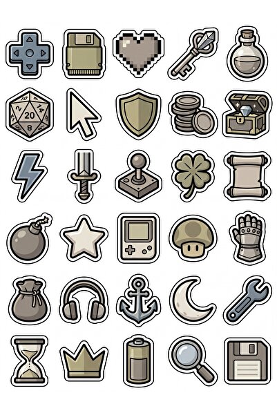 Store 30 Pieces Retro Game Icons Sticker Set - for Laptop Notebook Agenda