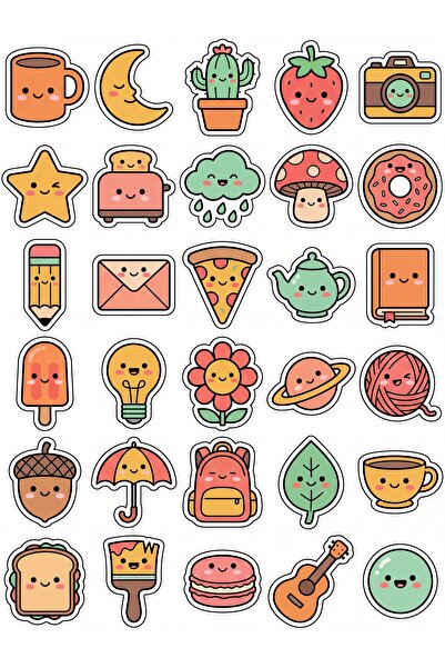 Store 30 Pieces Cute Objects Sticker Set - Laptop, Notebook, Phone, Agenda