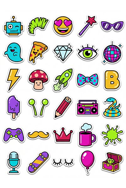 Store 30 Pieces Fun Pop-Art Icon Sticker Set - Design for Laptop Phone Notebook
