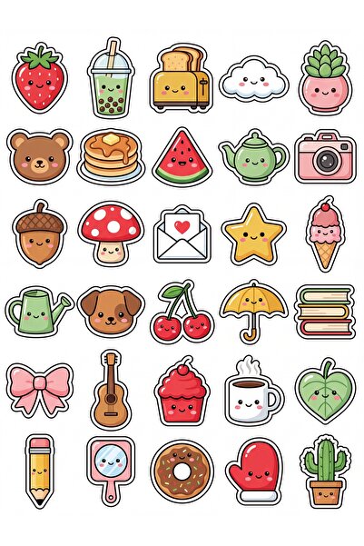 Store 30 Pieces Cute Objects Sticker Set - Laptop, Notebook, Phone, Agenda