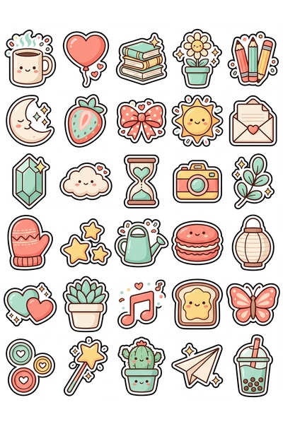 Store 30 Pieces Pastel Cute Objects Sticker Set - for Laptop, Phone, Agenda