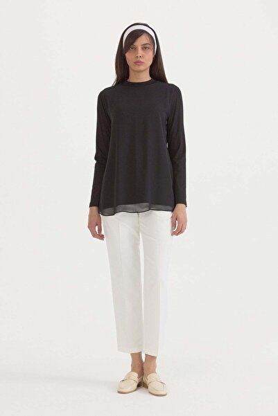 Nihan Chiffon front combed cotton tunic black
