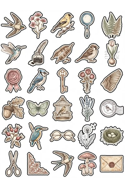 Store 30 Pieces Vintage Botanical and Bird Sticker Set - for Agenda Scrapbook...
