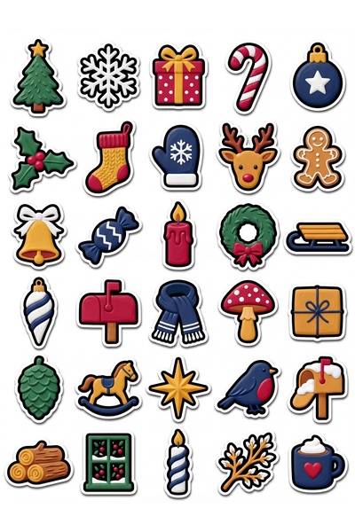 Store 30 Pieces Handmade Textured Christmas Sticker Set - Laptop Notebook Agenda