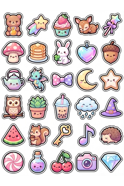 Store 30 Pieces Magical Forest Animals Sticker Set - for Laptop, Notebook, Phone