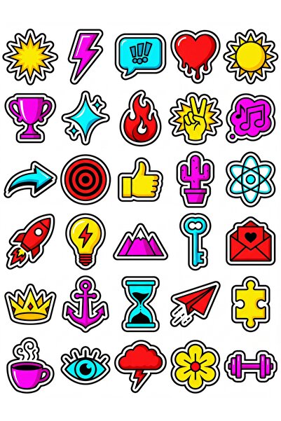 Store 30 Pieces Colorful Pop-Art Icon Sticker Set - for Laptop, Notebook, Pho...