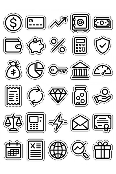 Store 30 Pieces Minimalist Finance Icon Sticker Set - Simple Design for Lapto...