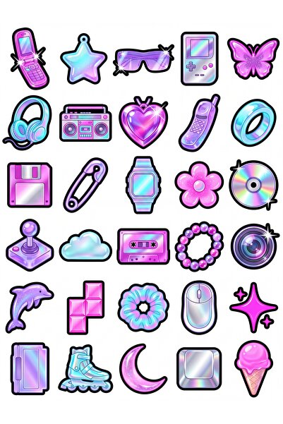 Store 30 Pieces Holographic Y2K Retro Sticker Set - for Laptop Phone Notebook...