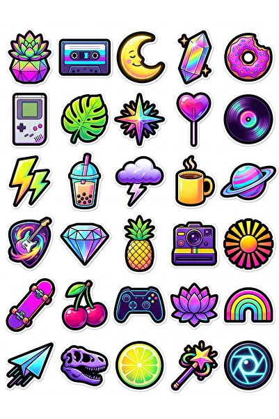 Store 30 Pieces Bright Neon Pop-Art Icon Sticker Set - for Laptop, Notebook, ...