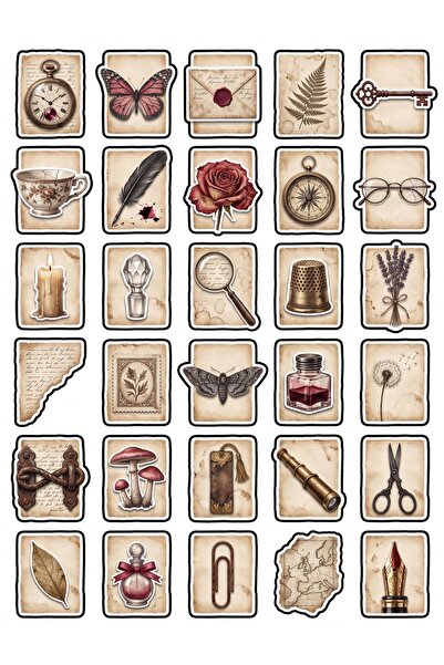 Store 30 Pieces Vintage Botanical and Antique Sticker Set - for Agenda, Noteb...