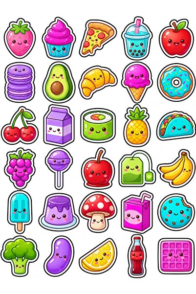 Store 30 Pieces Cute Food Sticker Set - for Laptop, Notebook, Phone, Agenda