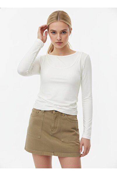 Arbucky Women's Crew Neck Athlete Design Double Layer Modal Blouse