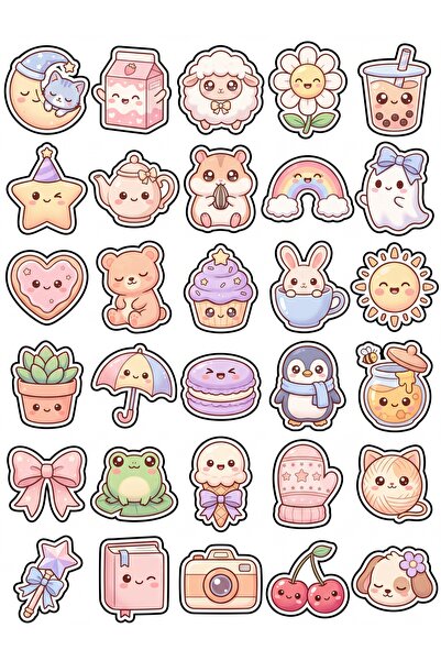 Store 30 Pieces Pastel Cute Character Sticker Set - for Laptop, Notebook, Agenda