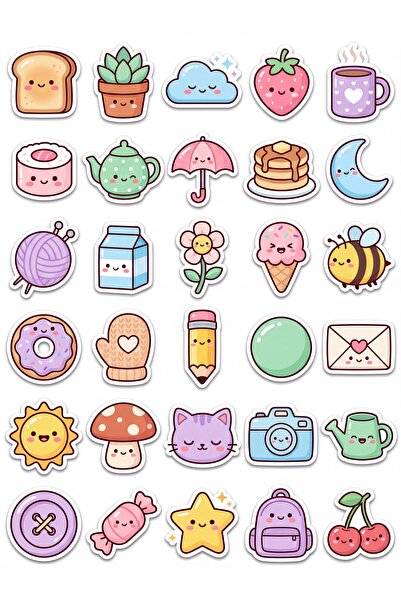 Store 30 Pieces Cute Objects Sticker Set - for Laptop, Notebook, Phone, Water...