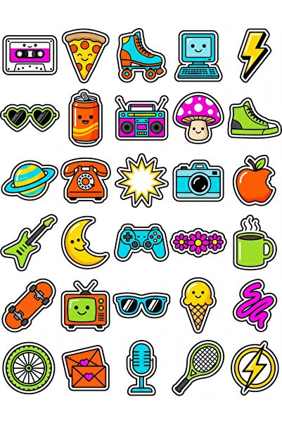 Store 30 Pieces Retro 90S Pop-Art Sticker Set - for Laptop, Notebook, Phone, ...