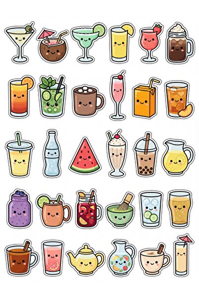 Store 30 Pieces Cute Drink Sticker Set - for Laptop, Notebook, Phone, Agenda