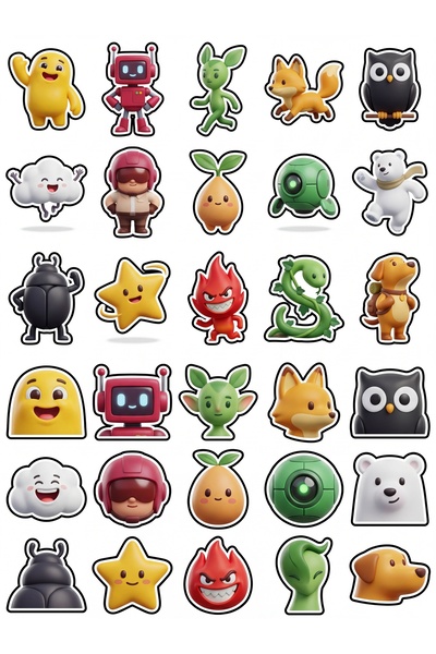Store 30 Pieces Cute 3D Mascot Character Sticker Set - for Laptop, Notebook, ...