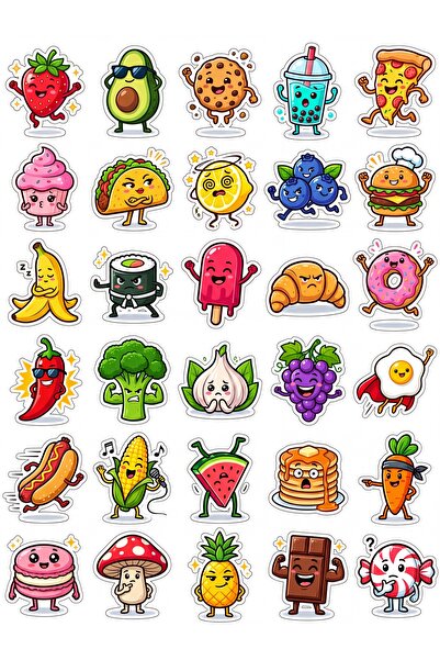 Store 30 Pieces of Bright Food Characters Sticker Set - for Laptop, Notebook,...
