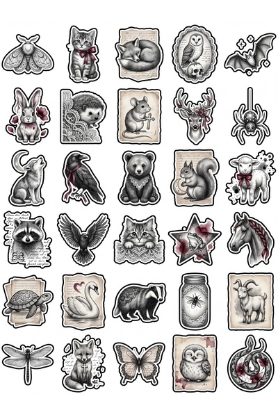 Store 30 Pieces Vintage Gothic Cute Animal Sticker Set - for Laptop, Notebook...