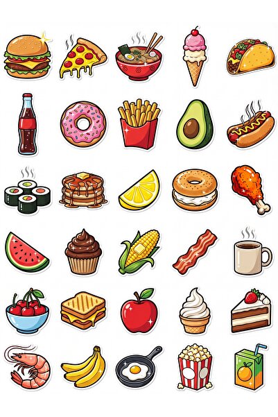 Store 30 Pieces Pop Art Food and Snack Sticker Set - for Laptop, Notebook, Phone
