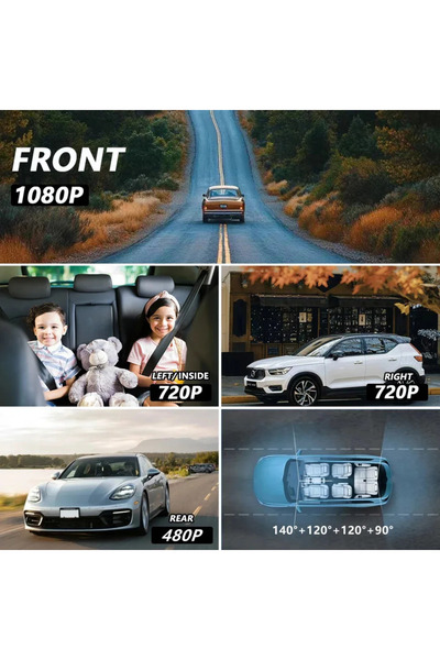 beemen 4 Kanallı WiFi Araç Kamerası 1080P Full HD Gece Görüşlü 170° Geniş Açı Park Modu Dash Cam