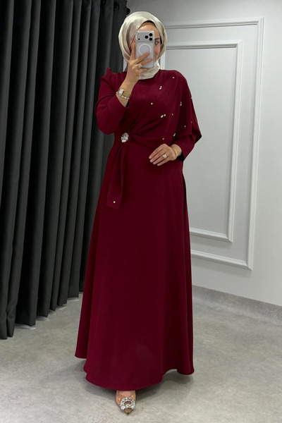 Abiye Diyarı Βραδινό φόρεμα τεστιτουρ από ύφασμα κρεπ με καρφίτσα από πέτρα ζ...