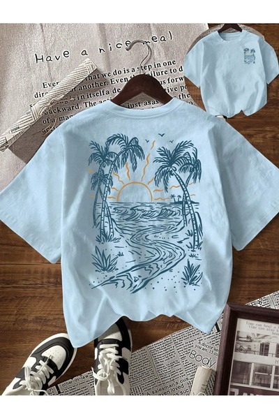 ZAVIXO -Women's Oversize Tropical Beach Print T-Shirt – 100% Cotton Soft Text...