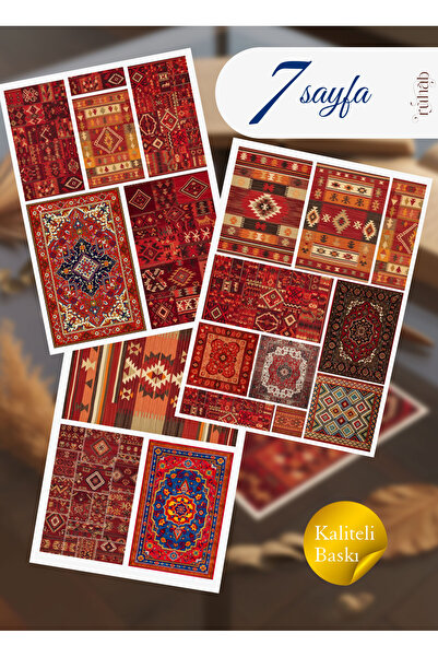 Ruhab Kilim Etnik Desen Etiket Seti / A Kalite / Halı Temalı Kuşe Parlak