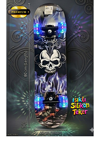 düşler oyuncak dünyası Silikon Tekerli Üstü Siyah Zımparalı Ahşap Kaykay 80 c...