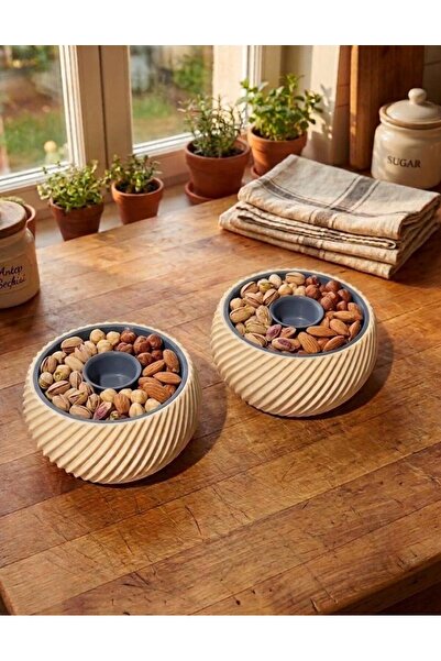 Home Spiral Tasarım Çift Bölmeli Kuruyemişlik Seti