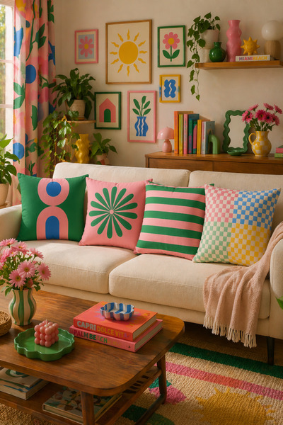 SasoHome Modern Boho Tarzı 4’lü Kırlent Kılıfı Seti – Renkli Geometrik Desenl...