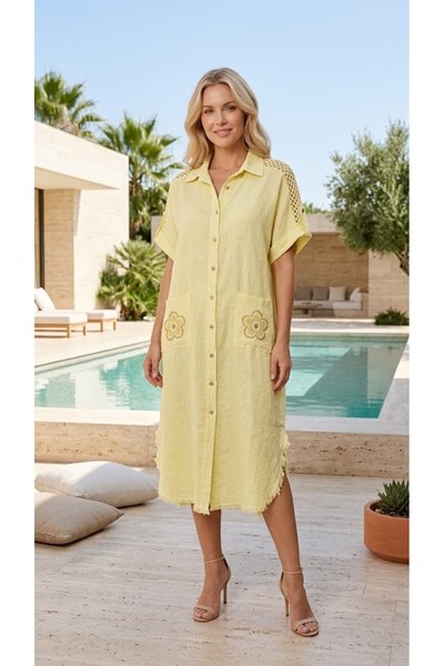 Punta Otantik YG46170 Ιταλικό φόρεμα πουκάμισο με διχτυωτό πλέγμα στην πλάτη,...