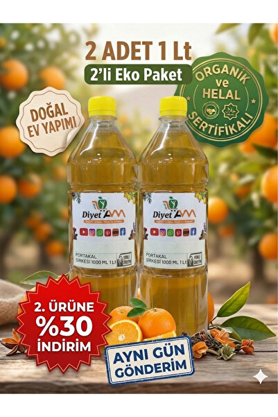 Diyet AVM 2 Adet 1000 ML Doğal Ev Yapımı Portakal Sirkesi Sağlıklı Pet Şişe D...