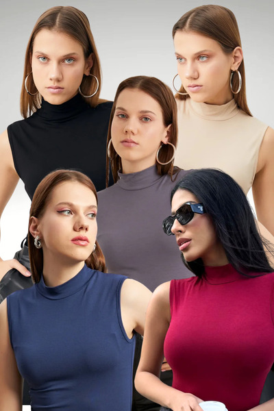 Bipantolon Γυναικείο Σετ 5 Τεμαχίων Οικονομικές Αμάνικες Μπλούζες Μαύρο Κρεμ ...