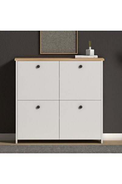 Tdesigno Pelin 4 Raflı 4 Kapaklı Modern Ayakkabılık-ayakkabı Dolabı-konsol Beyaz
