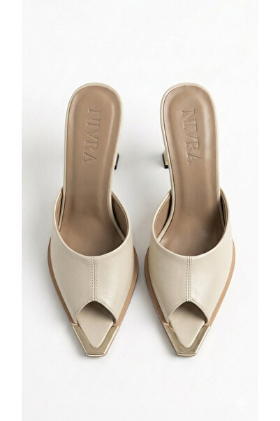 ELEVAM Μοντέρνα κομψά μεταξωτά παντόφλες με μυτερή μύτη και μεταλλικά αξεσουάρ