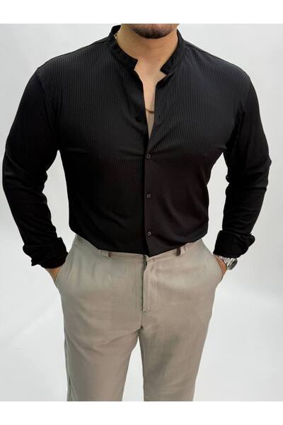 BYATA MENS STYLE Men's Hakim Collar Ribbed Lycra Shirt