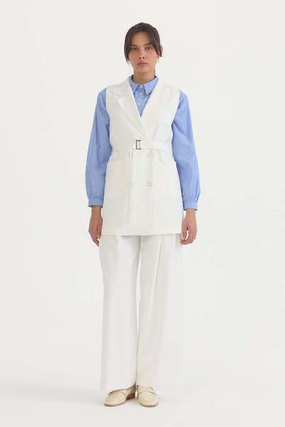 Nihan Belted blazer vest ecru