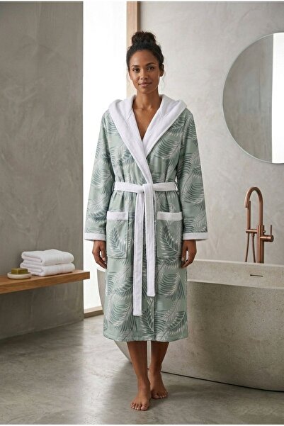 Loselya Μοντέρνο μπουρνούζι με κουκούλα από βαμβάκι με βοτανικό σχέδιο