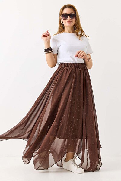 Raneel Kazançlı Alışveriş Women's Stone Detailed Asymmetrical Lined Chiffon S...