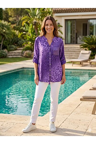 Punta Otantik NC15420 Ιταλικό πουκάμισο βισκόζης με παγιέτες και κουμπιά σε ό...