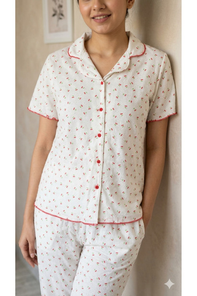 sleeproom Γυναικείο σετ πιτζάμες Pointiel από ύφασμα με κουμπιά