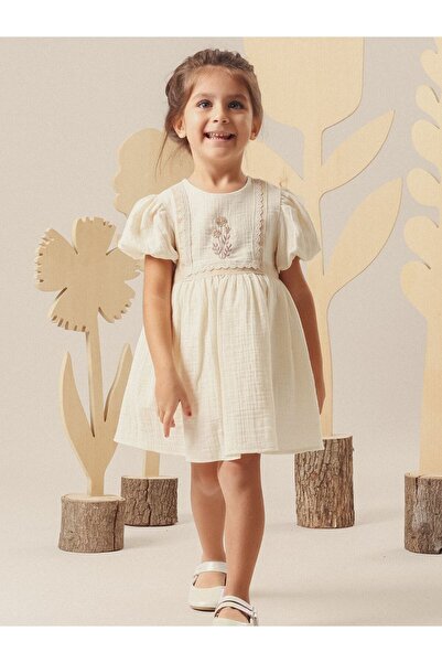 Cherrys Bebek Elegant Bouquet Embroidered Baby Girl Dress