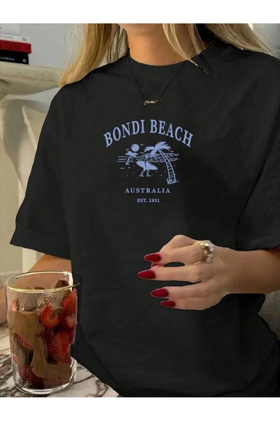 ZAVIXO ΓΥΝΑΙΚΕΙΟ Oversize T-Shirt με στάμπα Bondi Beach – 100% Βαμβακερό Ύφασ...