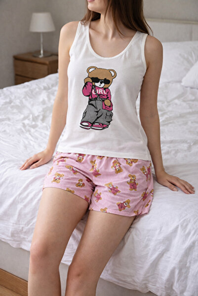 STELLAPİNK ΣΕΤ ΠΙΤΖΑΜΑΣ ΜΕ ΣΧΕΔΙΟ ΑΡΚΟΥΔΑΚΙ, ΜΕ ΚΟΝΤΑ ΜΑΝΙΚΙΑ ΚΑΙ ΣΟΡΤΣ