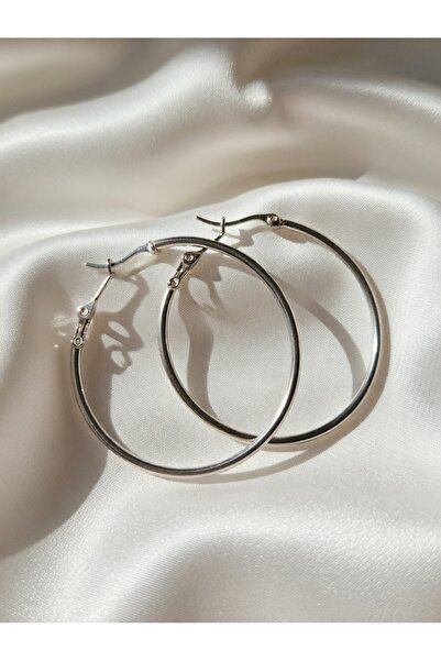 ahsenaksesuar2025 Silver Color Large Size Steel Hoop Earrings-Non Tarnish-4.8 cm